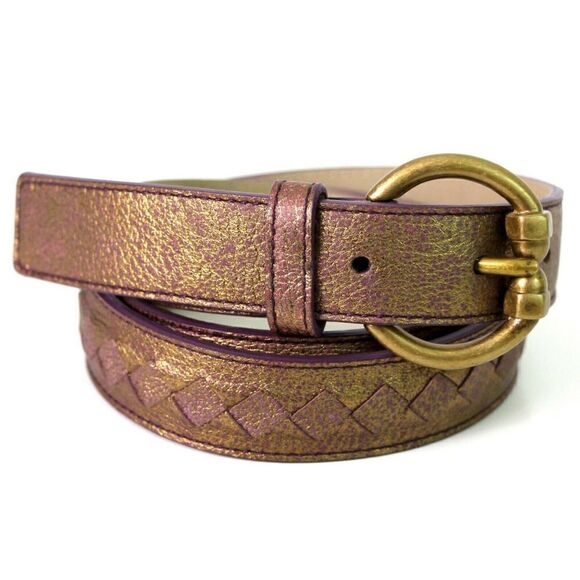 NWOT BOTTEGA VENETA ITALY GOLD MAUVE GENUINE LEATHER SKINNY DRESS BELT 34" (R4 - Picture 1 of 12